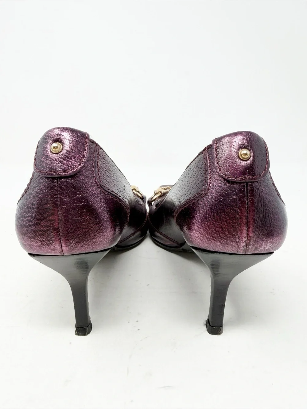 Gucci Horsebit Metallic Purple Heels Womens Size EU 36.5